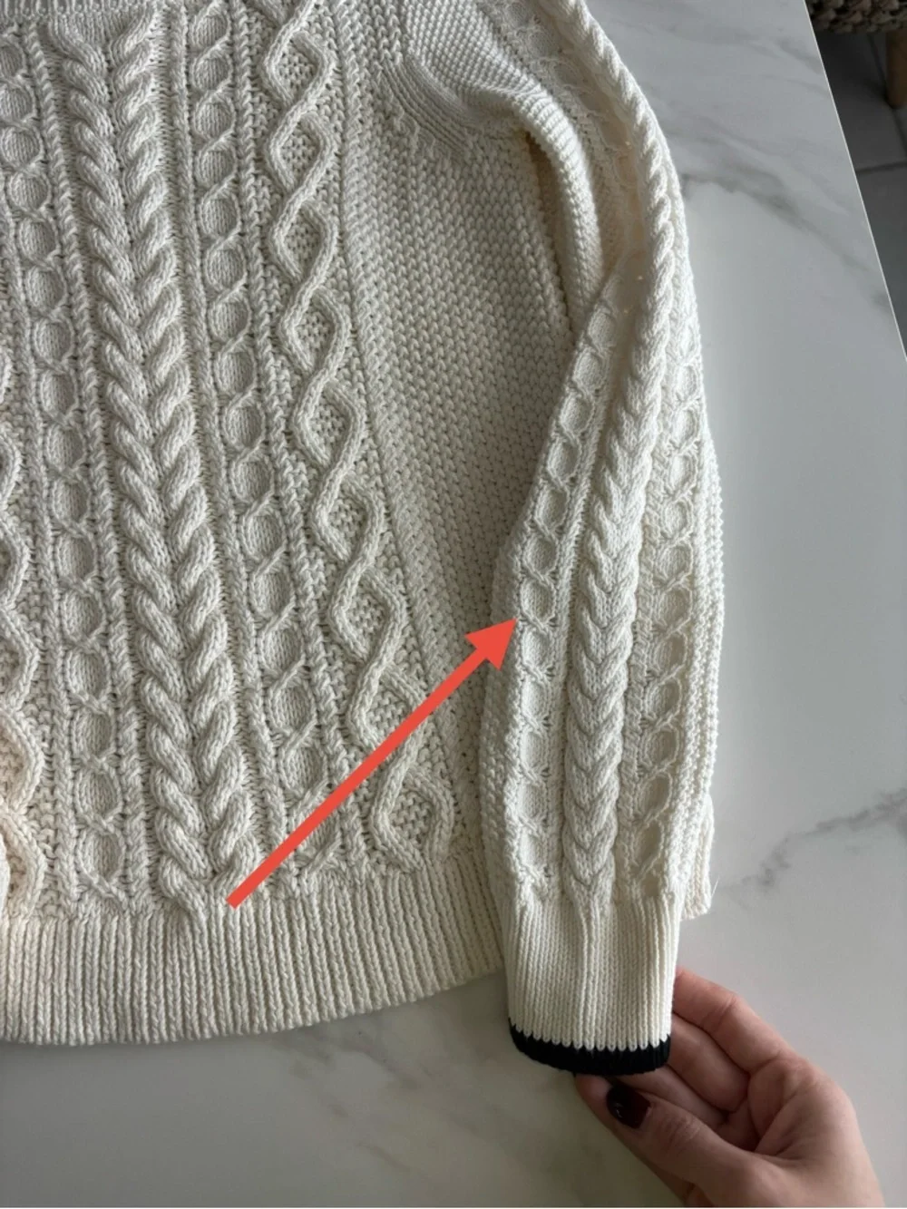 J. Crew Cream Cable Knit Sweater with Black Trim XS